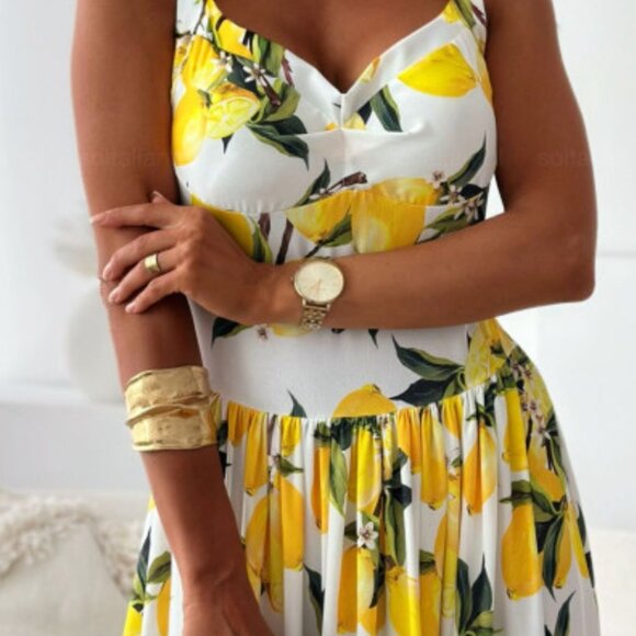 Lemon Print Sweetheart Neck Maxi SunDress - Picture 4 of 5